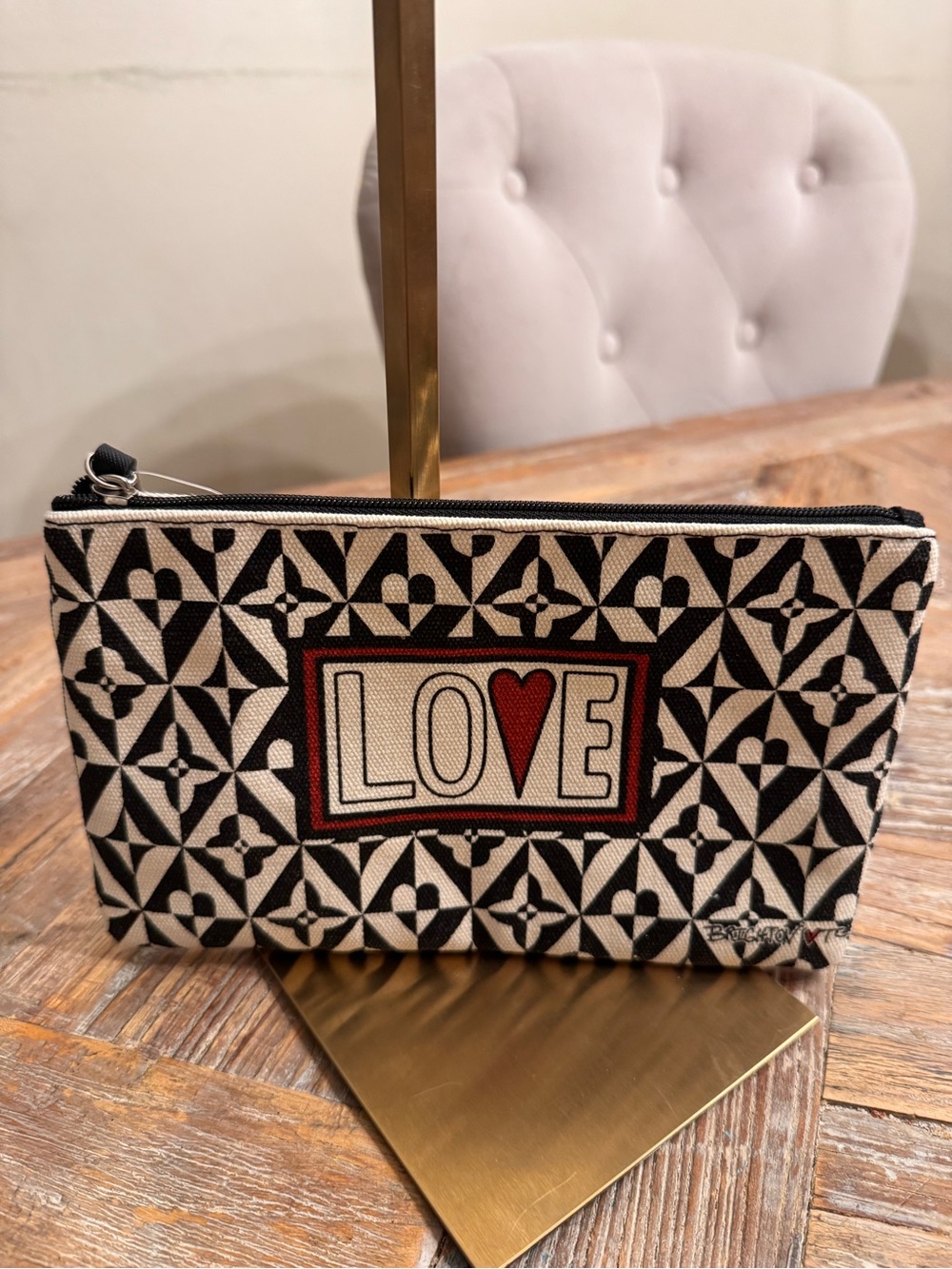 Brighton Canvas 'LOVE' Patterned Zip Pouch - Black & Cream
